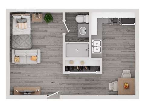 Floor plan for studio, 1 bath, 276 sqft